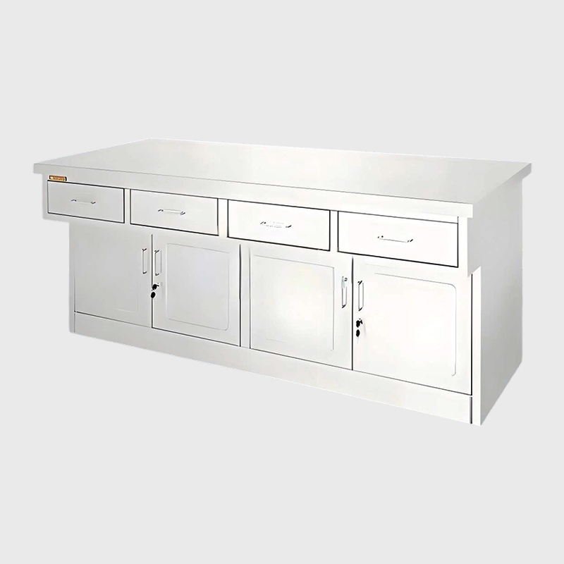 Bancada de aço inoxidável hospitalar com gavetas